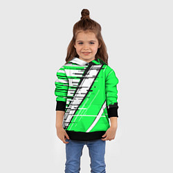 Толстовка-худи детская Чёрно-белые глитч полосы на зелёном фоне, цвет: 3D-черный — фото 2