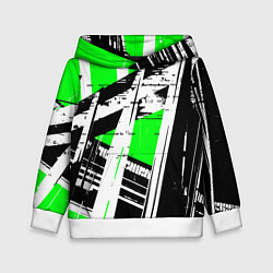 Детская толстовка Чёрно-белые абстрактные линии на зелёном фоне