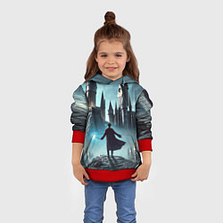Толстовка-худи детская Гарри Поттер перед Хогвартсом - нейроарт фантазия, цвет: 3D-красный — фото 2