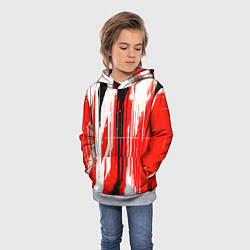 Толстовка-худи детская Вертикальные чёрно-белые линии на красном фоне, цвет: 3D-меланж — фото 2