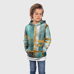 Толстовка-худи детская Узоры акварелью бирюзового и золотого цвета, цвет: 3D-белый — фото 2