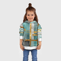 Толстовка-худи детская Узоры акварелью бирюзового и золотого цвета, цвет: 3D-белый — фото 2