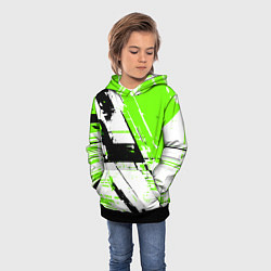 Толстовка-худи детская Diagonal black and green stripes on a white backgr, цвет: 3D-черный — фото 2