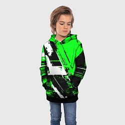 Толстовка-худи детская Diagonal black and white stripes on a green backgr, цвет: 3D-черный — фото 2