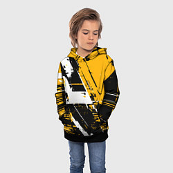 Толстовка-худи детская Diagonal black and white stripes on a yellow backg, цвет: 3D-черный — фото 2