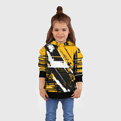 Толстовка-худи детская Diagonal black and white stripes on a yellow backg, цвет: 3D-черный — фото 2