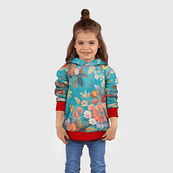 Толстовка-худи детская Цветочки на голубом фоне, цвет: 3D-красный — фото 2