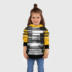 Толстовка-худи детская Горизонтальные чёрные линии на бело-жёлтом фоне, цвет: 3D-черный — фото 2