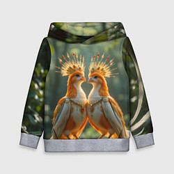 Толстовка-худи детская Влюбленные птички с коронами, цвет: 3D-меланж