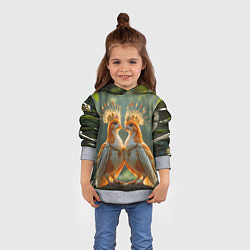 Толстовка-худи детская Влюбленные птички с коронами, цвет: 3D-меланж — фото 2