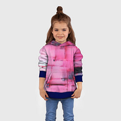 Толстовка-худи детская Чёрные пятна на розовом фоне абстракция, цвет: 3D-синий — фото 2