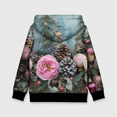 Детская толстовка Новогодние цветы и шишки / 3D-Черный – фото 2