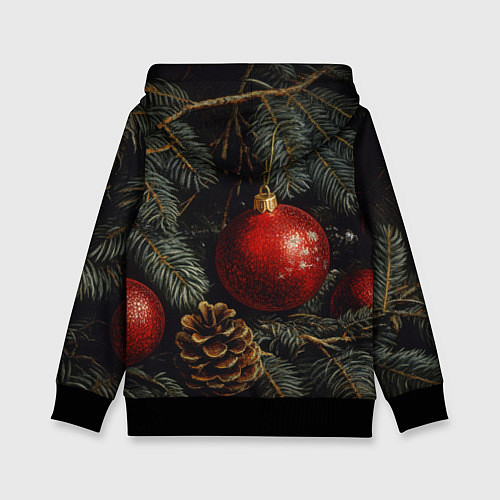 Детская толстовка Красные новогодние шары с шишкой / 3D-Черный – фото 2