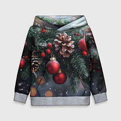 Детская толстовка Красные игрушки на елке и шишки