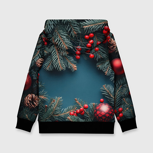Детская толстовка Новогодний фон и рябина / 3D-Черный – фото 2