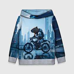 Толстовка-худи детская Капибара мотоциклист, цвет: 3D-меланж