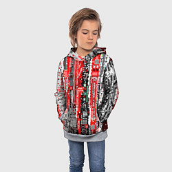 Толстовка-худи детская Киберпанк паттерн красный, цвет: 3D-меланж — фото 2