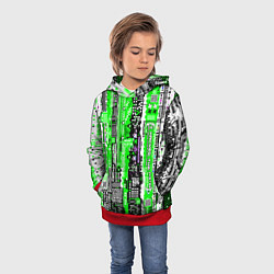 Толстовка-худи детская Киберпанк паттерн зелёный, цвет: 3D-красный — фото 2