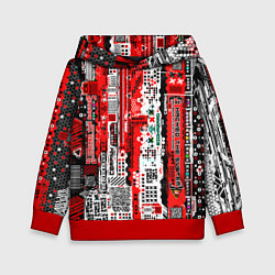 Толстовка-худи детская Киберпанк паттерн красный, цвет: 3D-красный