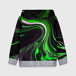 Детская толстовка Волнистые бело-зелёные линии на чёрном фоне