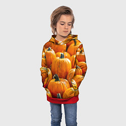 Толстовка-худи детская Много тыкв, цвет: 3D-красный — фото 2