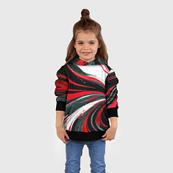 Толстовка-худи детская Волнистые чёрно-красные линии на белом фоне, цвет: 3D-черный — фото 2