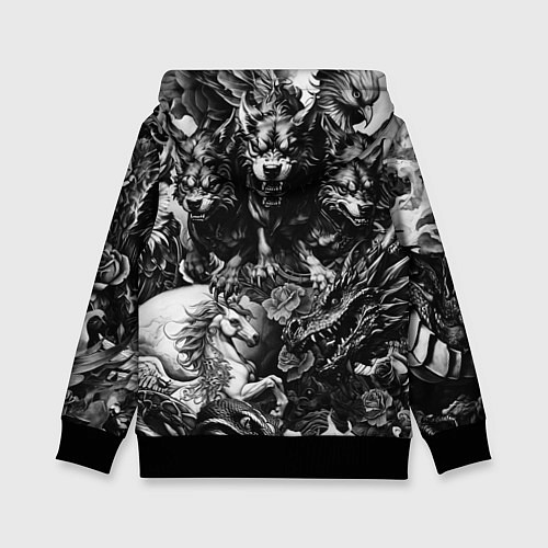 Детская толстовка Дракон и другие мифические существа в стиле тату / 3D-Черный – фото 2