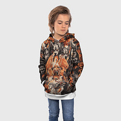 Толстовка-худи детская Логотип Queen на фоне мифических животных, цвет: 3D-белый — фото 2