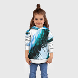 Толстовка-худи детская Чёрно-синие острые полосы на белом фоне, цвет: 3D-белый — фото 2