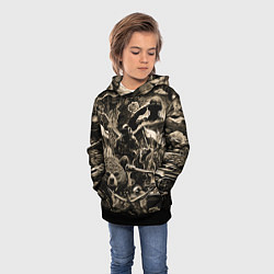 Толстовка-худи детская Медведь на фоне десантников танков и самолетов, цвет: 3D-черный — фото 2
