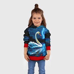 Толстовка-худи детская Лебедь на пруду в гразу, цвет: 3D-красный — фото 2