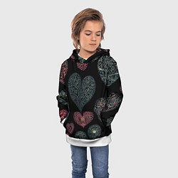 Толстовка-худи детская Сердца в виде узоров, цвет: 3D-белый — фото 2