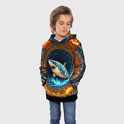 Толстовка-худи детская Акула в огненом колодце, цвет: 3D-черный — фото 2