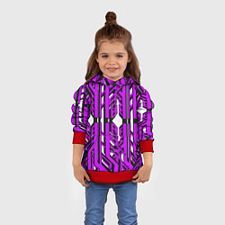 Толстовка-худи детская Чёрно-фиолетовые техно полосы на белом фоне, цвет: 3D-красный — фото 2
