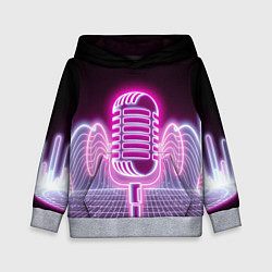 Толстовка-худи детская Розовый неоновый микрофон, цвет: 3D-меланж