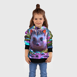 Толстовка-худи детская Ёжики в сказаочном лесу, цвет: 3D-черный — фото 2