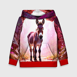 Толстовка-худи детская Осел в розовом свете, цвет: 3D-красный