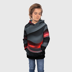 Толстовка-худи детская Плавная красно-черная текстура, цвет: 3D-черный — фото 2