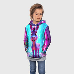 Толстовка-худи детская Ослик в неоновых искрах, цвет: 3D-меланж — фото 2