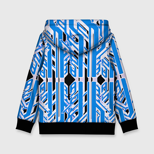 Детская толстовка Бело-синие техно полосы на чёрном фоне / 3D-Черный – фото 2