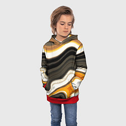Толстовка-худи детская Волнистые чёрно-жёлтые полосы на белом фоне, цвет: 3D-красный — фото 2
