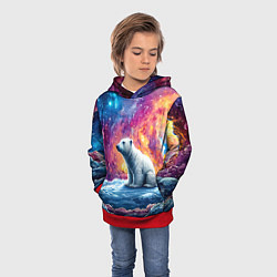 Толстовка-худи детская Белый медведь и звездное небо, цвет: 3D-красный — фото 2