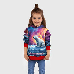 Толстовка-худи детская Белый медведь и звездное небо, цвет: 3D-красный — фото 2