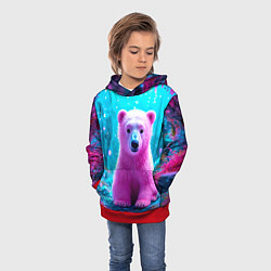 Толстовка-худи детская Белый розовый медведь, цвет: 3D-красный — фото 2