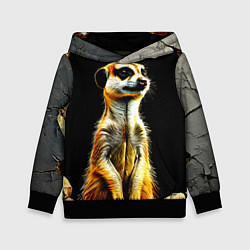 Толстовка-худи детская Сурикат на черном, цвет: 3D-черный