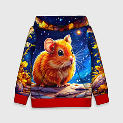 Толстовка-худи детская Хомяк и космическое небо, цвет: 3D-красный