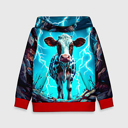 Толстовка-худи детская Корова в разрядах молнии, цвет: 3D-красный