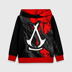 Толстовка-худи детская Assassins creed: shadows - белый логотип, цвет: 3D-красный