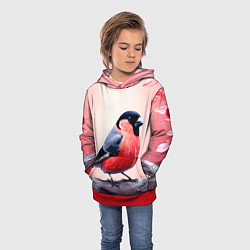 Толстовка-худи детская Снегирь на розовом, цвет: 3D-красный — фото 2