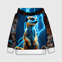 Толстовка-худи детская Сурикат в разрядах молний, цвет: 3D-белый